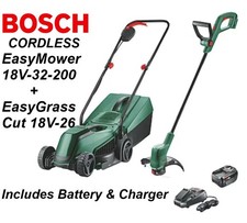 Bosch EasyMower 18V-32-200+EasyGrassCut 18V-26 Cordless Lawnmower & Strimmer 4Ah