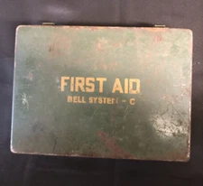 Bell System First Aid Kit Green Metal Box C-Kit w/Original Contents & Implements
