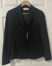 Calvin Klein Women s Blazer Size 2 Suit Jacket Black Gold Bar Snaps Exc Con