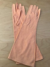 Vintage 1950s MEYERS MAKE Orange Cotton Suede GLOVES Sz 6.5 Italy 13.5" Glamour