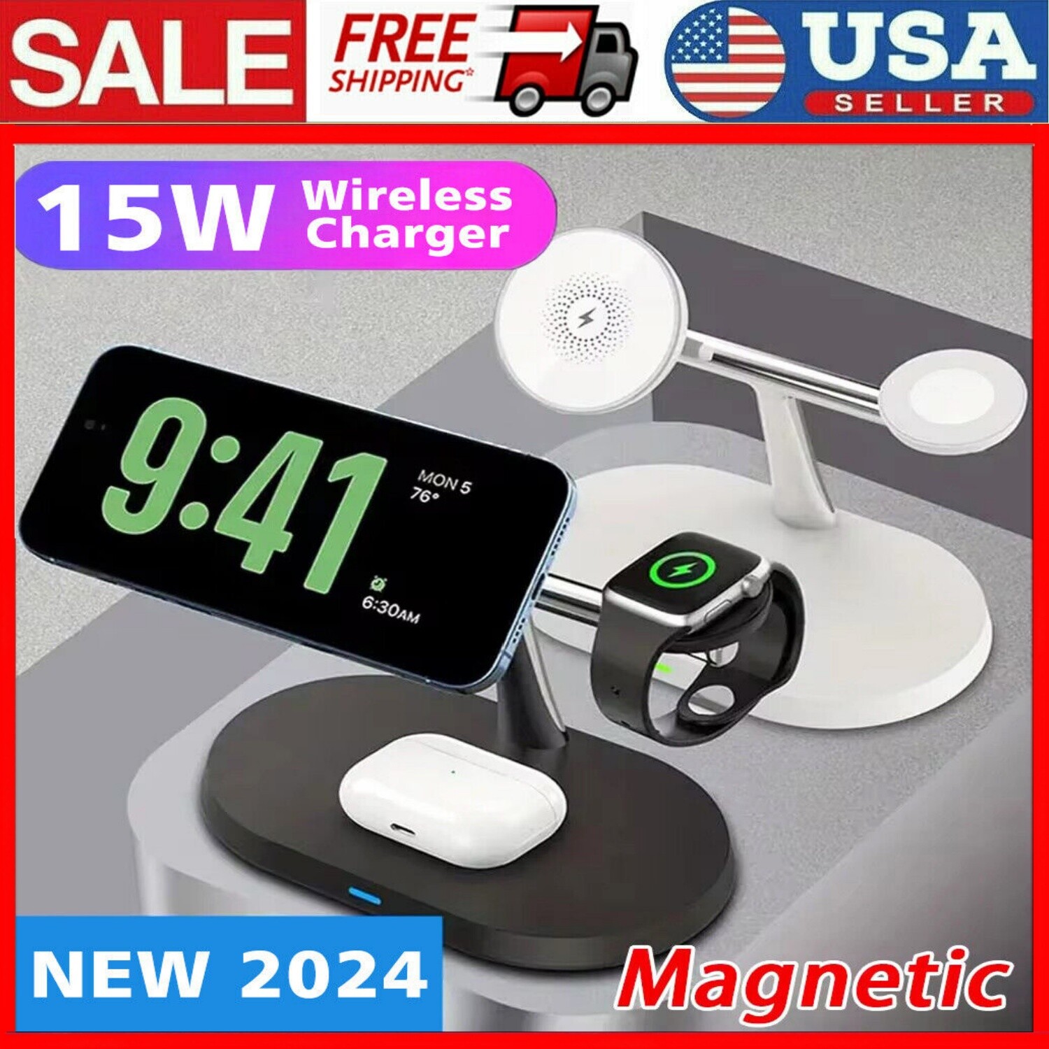 3-in-1 Wireless Charging Station for Apple Watch AirPods iPhone 16 15 14 Fast Charging Pad Convenient Multi-Device Dock-image