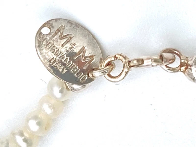 RARO Nuevo Collar Gargantilla Camafeo M+M Scognamiglio Italia Semilla Esterlina Perla 70mm Foto 4 de 4