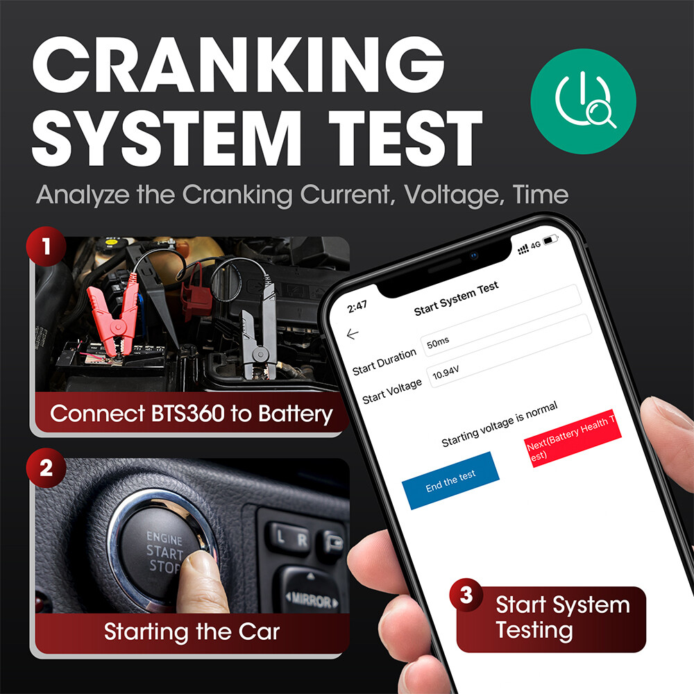 LAUNCH Automotive Car Battery Tester Clip Clamp Bluetooth Charging Cranking Test