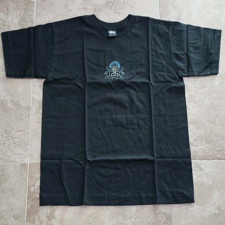 VINTAGE 90s STUSSY DRAGON BLACK T SHIRT SIZE L