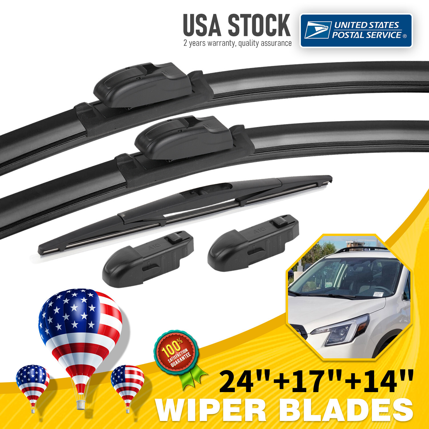 3pcs OEM Quality Front Wiper Blades 24 17 14 Inch All Season