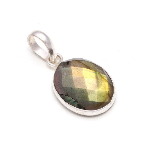 Faceted Labradorite Gemstone Handmade 925 Sterling Silver Pendant Jewelry - Picture 2 of 6