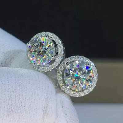 4Ct Lab Created Diamond Round Cut Stud Earrings Solid 14K White Gold Finish