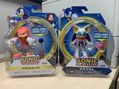 Sonic 30th Anniversary 4 In Action Figure KNUCKLES & ROUGE Set of 2 NEW FIGURES!