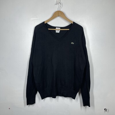Lacoste Pullover Herren XL FR 6 Schwarz V-Ausschnitt Pulli Sweater Baumwolle Kaschmir