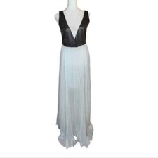 Alice + Olivia Black Lambs Leather and White Pleated Gown