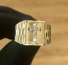 Mens Crucifix Jesus Cross 14k Yellow Gold Religious Ring