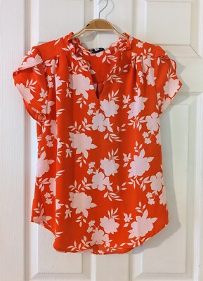 41 Hawthorn Tiffany Tulip Sleeve Floral Shirt Blouse Size XS Red Pink NWT
