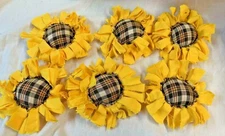 Primitive  Bowl Fillers/Ornies/Yellow Sunflowers/Brown Plaid Center