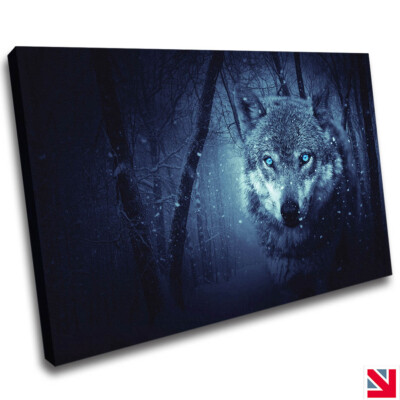 FANTASY WOLF HUND SCHNEE TIER WALD LEINWANDBILD Wandbild Bild Druck