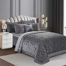 Luxury 3 Piece Quilted PLUSH Velvet Bedspread Bed Throw Comforter Bedding Sets*