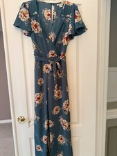 Green Floral Womans Jumpsuit with tie at waist
