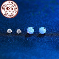 Mystical Blue Opal 925 Sterling Silver Round Stud Earring Cute Jewelry for Women