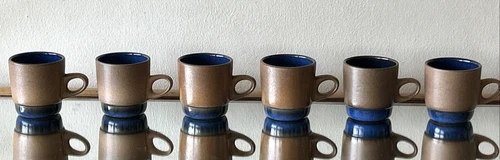 Set 6 VTG Edith Heath Ceramics Moonstone & Brown Coffee Cups Mugs 205 Stacking