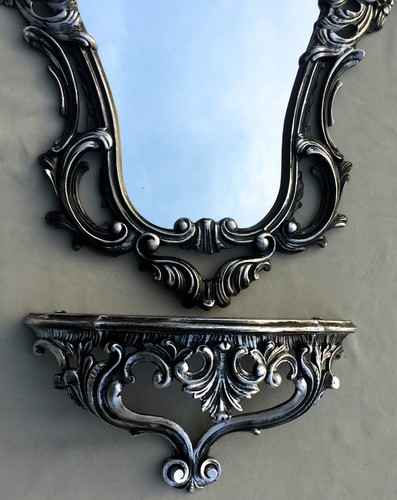 Wandspiegel Schwarz Silber Barock mit Wandkonsole Antik 50X76 Spiegelablage Neu - Bild 9 von 12