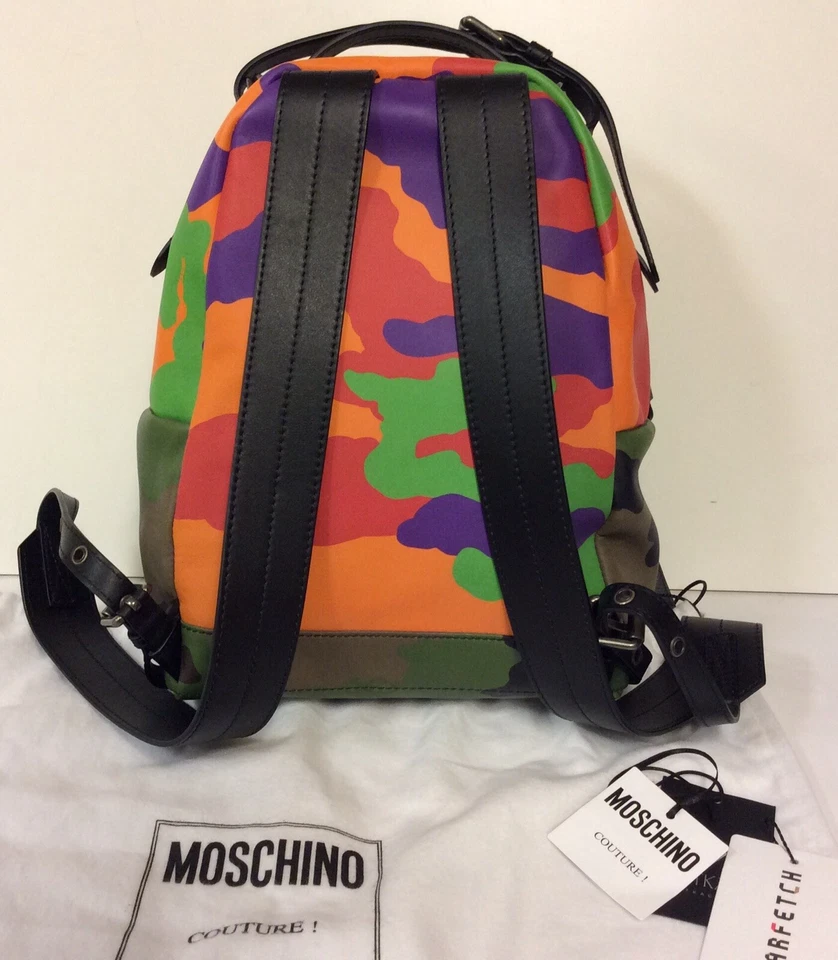 Moschino Chocando Camuflaje Bicicleta Mochila Cuero Italiano Moda Mochila Nueva Foto 3 de 4