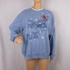 Vintage Decorated Original Sweatshirt Cardinal Bird Winter Grandma Pullover Blue