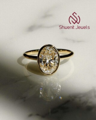 1Ct Oval Cut Lab Diamond Solitaire Engagement Ring 10K Yellow Gold VS1/E IGI