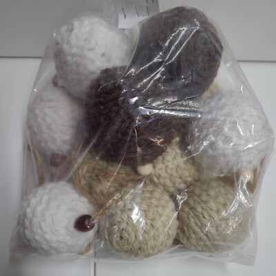 Rustic Christmas Tree Ornaments Decor Handmade Yarn & Beads 2 sets