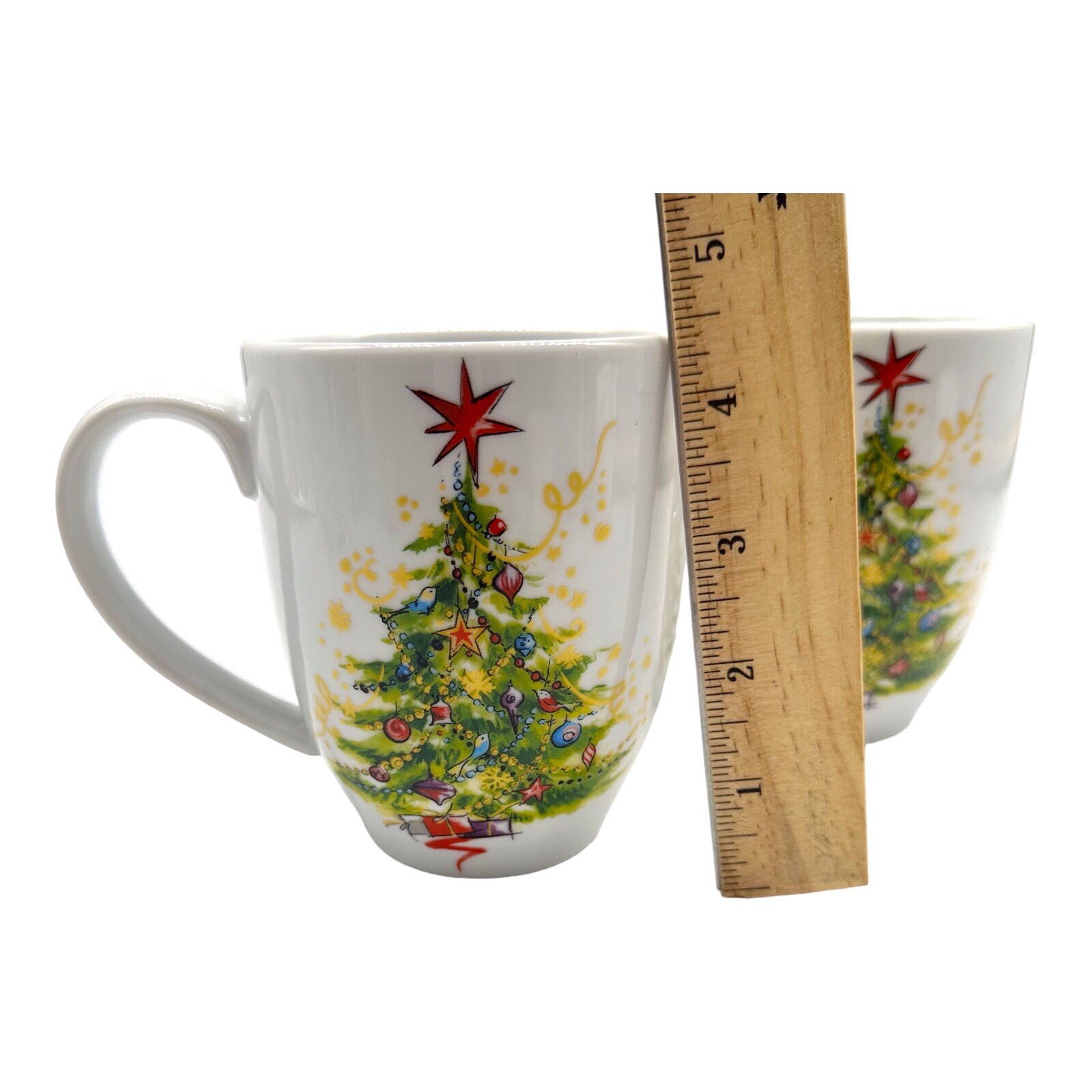 Pottery Barn Christmas Tree Mug Set Of 2 Ceramic Holiday Coffee Tea Cup