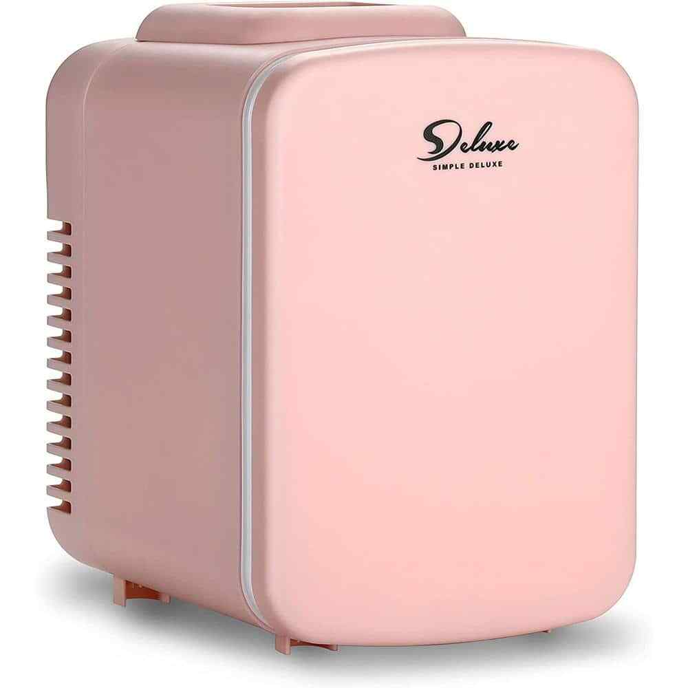 7.76inW 0.13 cu.ft. Simple Mini Refrigerator in Pink, 4L/6 Can Portable Cooler &