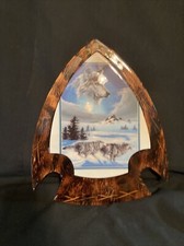 Vintage Wooden Winter Wolf Arrowhead Plaque