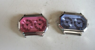 WOMEN'S BLUE OR PINK CASUAL SET OF 2 TIME (DUAL TIME) WATCH FACES