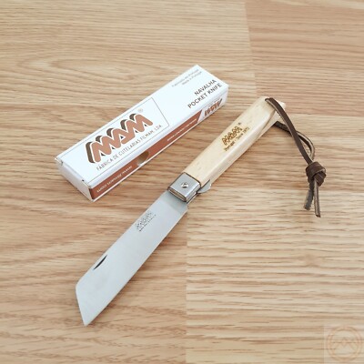 MAM Operario Folding Knife 3.25'' Stainless Steel Blade Brown Beechwood Handle