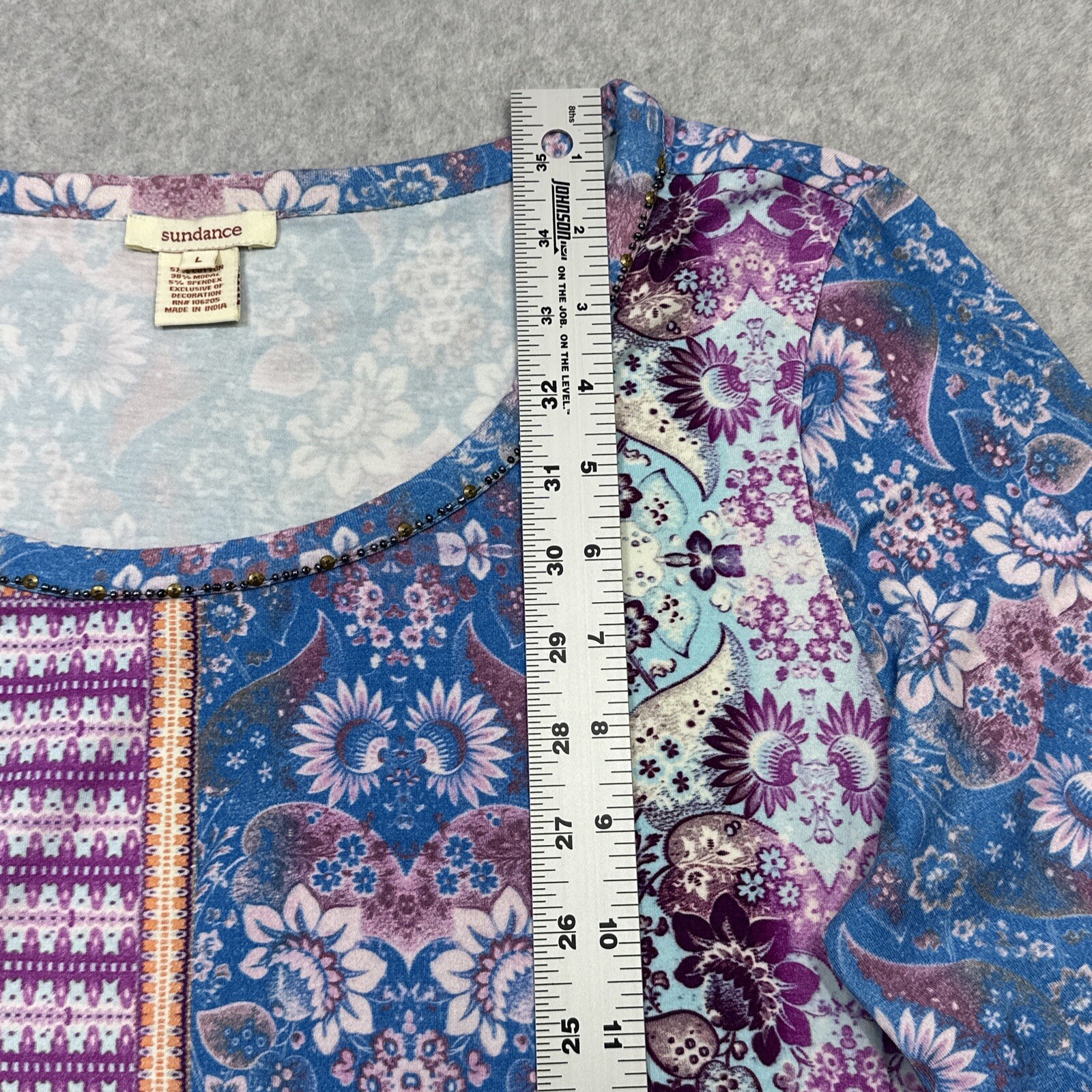 Sundance Poetic Patchwork Top Large Blue Floral B… - image 9