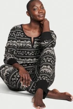 VICTORIA'S SECRET Pajama set Thermal Long Top Legging Black Fair Logo S, M NEW