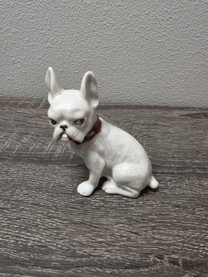 Vintage Lusterware French Frenchie White Bulldog Figurine Japan