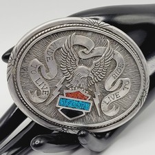 Motorcycle Ride to Live Eagle Swag Banner Stone Chip Vtg Silver Tone Belt Buckle