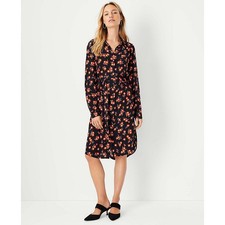Ann Taylor Floral Button Up Shirt Dress Size S Small Black Multi
