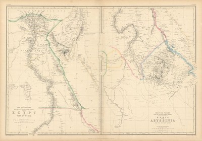 Das Niltal. Blau-weiße Niles. Ägypten Sudan Äthiopien. HUGHES 1859 alte Karte