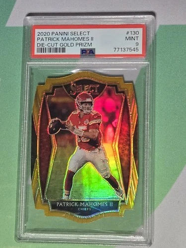 Patrick Mahomes II 2020 Panini Select #130 Gold Prizm Die-Cut #'d 8/10, PSA 10