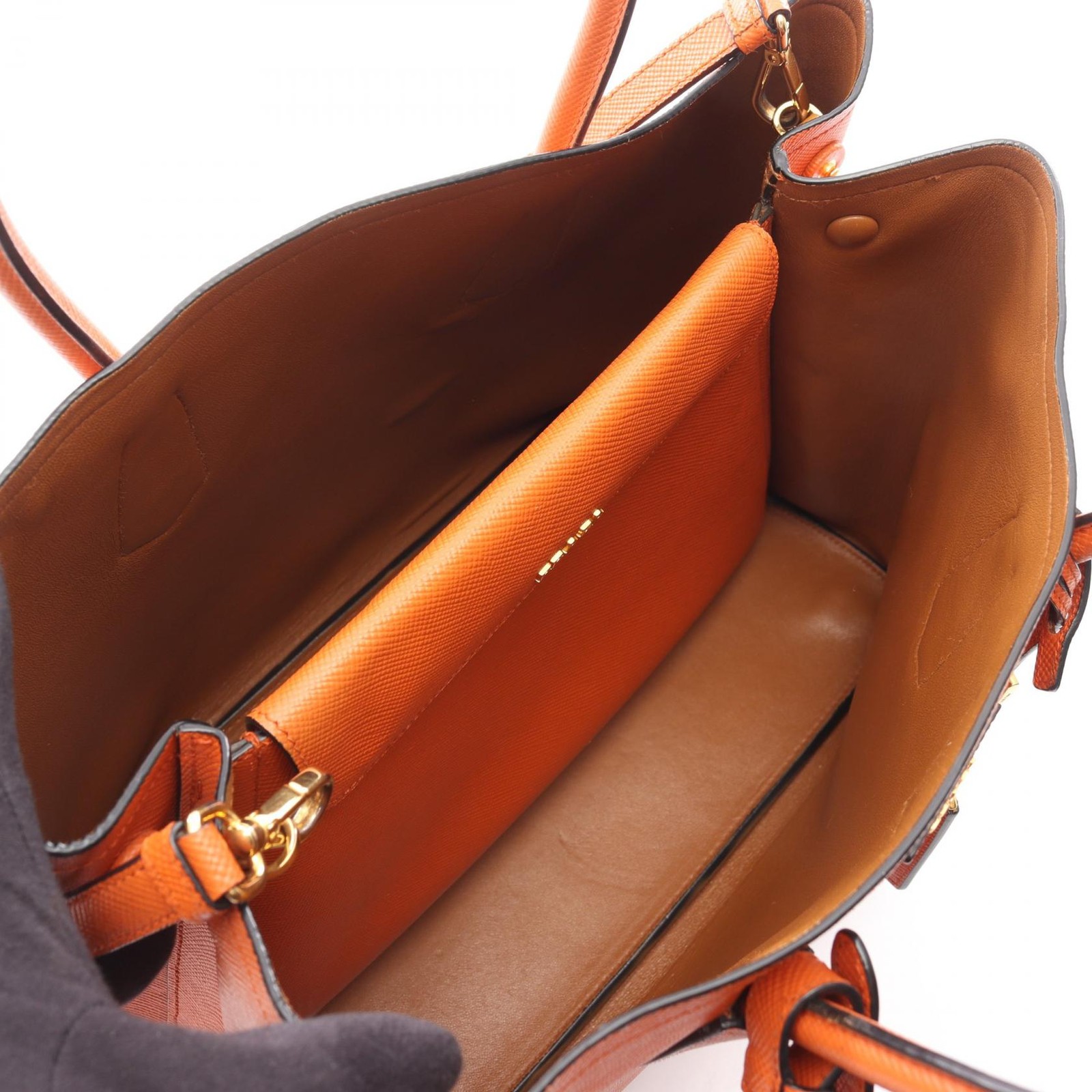 PRADA Tote shoulder crossbody Bag Saffiano leather Orange Used Women thumbnail 3