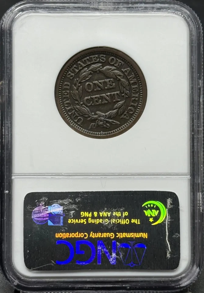 1847 Braided Hair Cent NGC AU-55 BN N-29 Jules Reiver Collection - Image 2 of 2