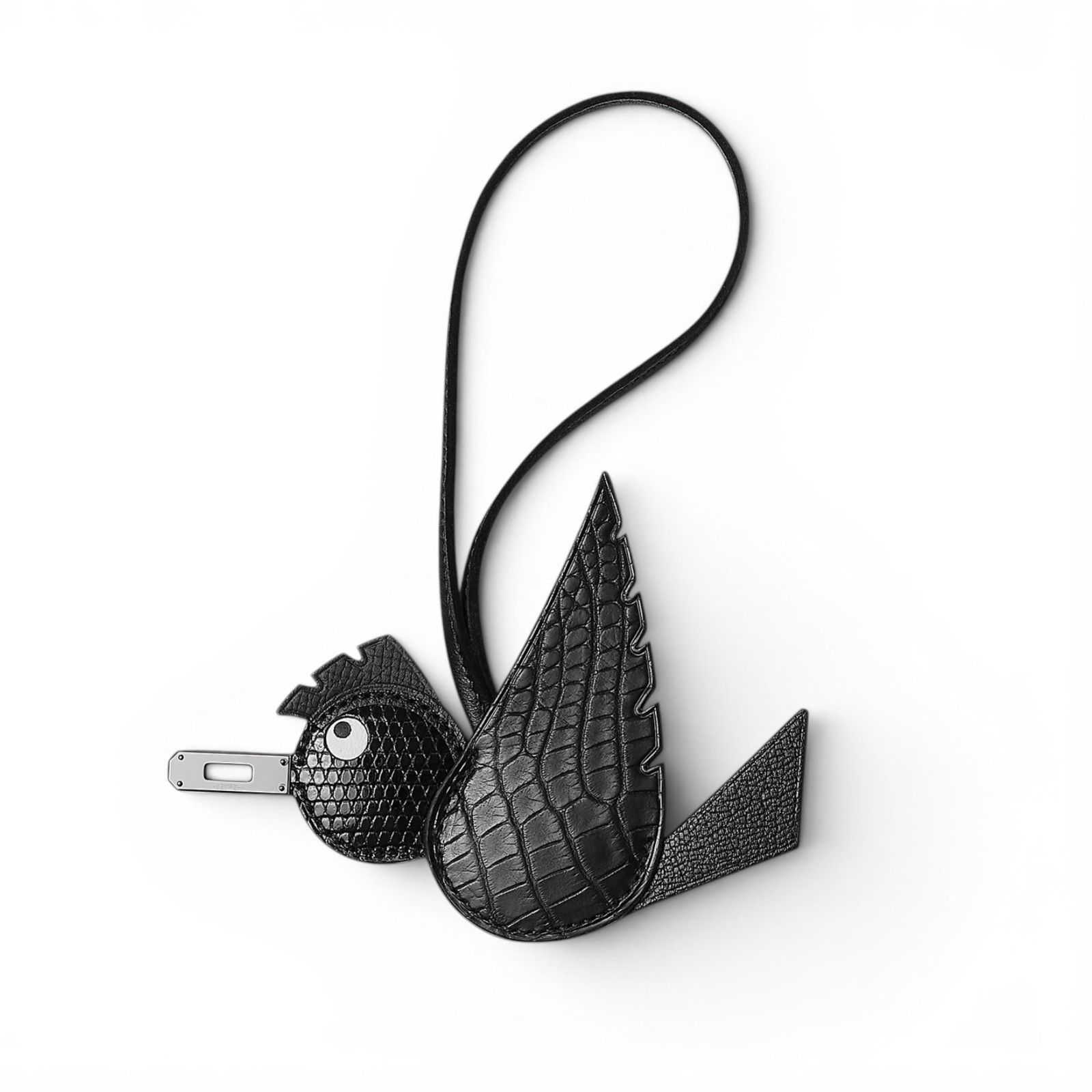 Hermès Birdy Charm Noir Alligator/Lizard/Epsom Calfskin Palladium Hardware