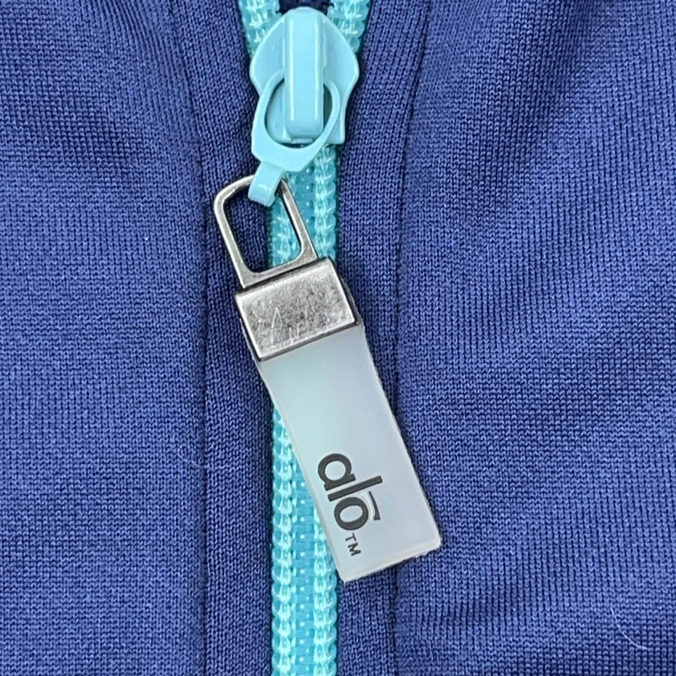 ALO Jacket Women XL Blue Yoga Cool Fit Active Full Zip Pockets Thumbholes - Image 4 of 4