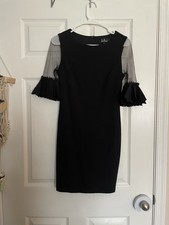 Lulu’s Pleated Fringe Sleeve Bodycon Little Black Dress With Sheer Sleeves Small