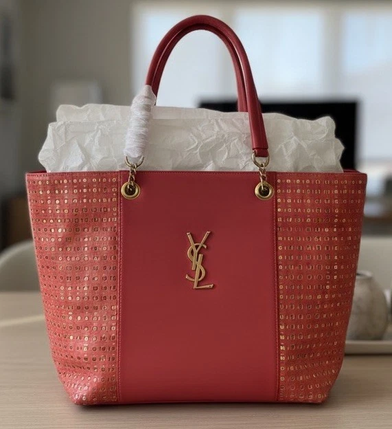 Vintage DHGate YSL Tote bag, Taffy Red With Gold Cutouts - Image 4 of 4
