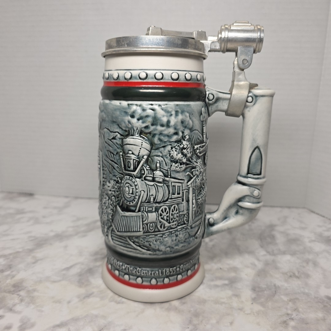 Vintage 1982 Avon Age of the Iron Horse Lidded Beer Stein Train Loco. Ceramic