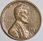 1957 D Lincoln Wheat Cent 3.1g Copper BN  Doubled Die & Die Goug Obverse  Errors