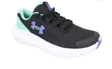 UA Surge 4 Girls' Running Shoes - Size 6Y Black/Green/Violet NEW