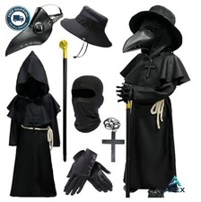 Plague Doctor Costume for Kids 7 Piece Set Skull Staff Hat Mask Robe Gloves