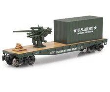 O Gauge U.S. Army Military Flatcar with Container & Gun Display Train Car NEW